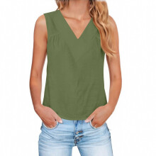 Women's loose V-neck pleated sleeveless vest,-Army Green XL