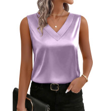 Women's silk camisole, V-neck casual top,-light puple XXL