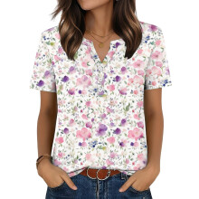 Womens Tops V Neck Short Sleeve Shirts Casual Blouse-Purple S