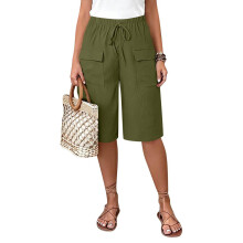 Wide Leg Linen Pants for Women Breathable Loose-Army Green XXXL