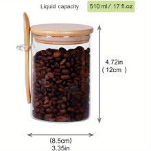 Conjunto de pote de vidro com tampa de bambu e colher (6 peças)