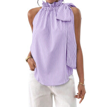 Women Tops Sleeveless V Neck Top Button Front Shirt-Purple S