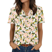 Womens Tops V Neck Short Sleeve Shirts Casual Blouse-Beige M