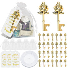 30pcs Rose Flower Key Bottle Openers with Organza Bags