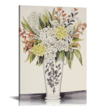 French Floral Greenery Bouquet Canvas Wall Art 24x36 in