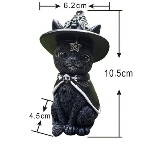 Black Cat Statue Hand-Painted Witch Decor 1pc