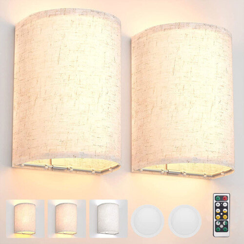 Rechargeable Wall Sconce LED Lamp with Fabric Shade