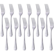 Set di forchette da tavola in acciaio inox martellato, 12 pezzi