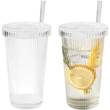 Verres à pied avec couvercles et pailles, 380 ml, lot de 2