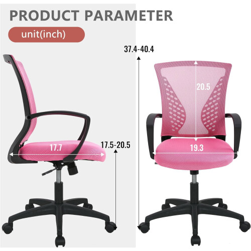 Pink Mesh Office Chair with Adjustable Height and Arms 2
