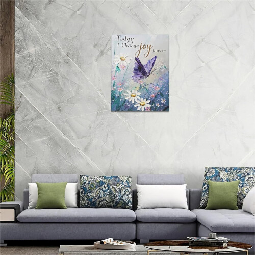 Quadro de parede em tela com borboletas e flores, 30x40cm 1