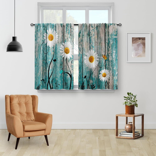 Boho paddenstoel keukengordijnen 27,5" x 36" 2-pack 1