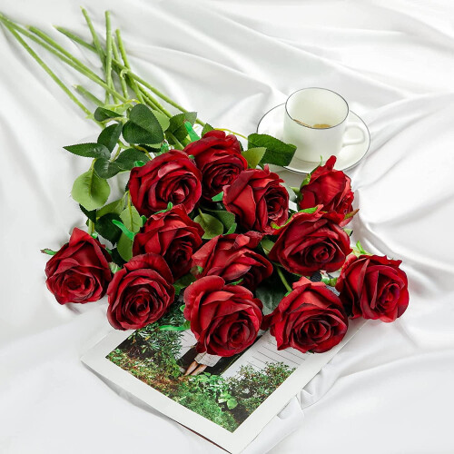 12 rosas pretas artificiais – Seda realista, hastes de 53 cm (21 polegadas) 2