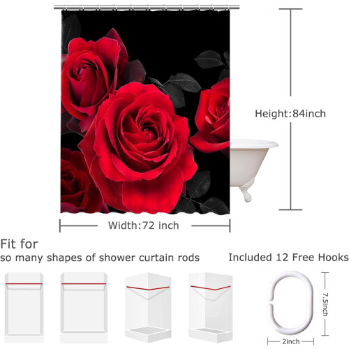 Κουρτίνα ντους Red Rose 72x84in με 12 γάντζους 1