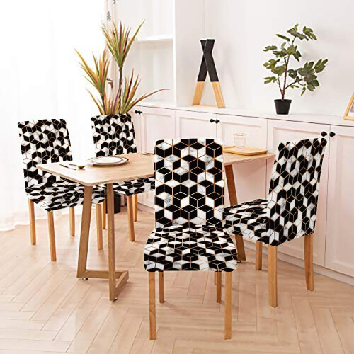 Ensemble de 4 housses de chaises en marbre noir et blanc 1