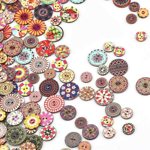 100pcs Wooden Buttons Mixed Round Assorted Colorful Retro Crafting Buttons 1