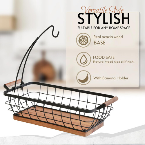 Rectangular Fruit Basket with Banana Hanger, Metal and 2