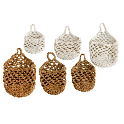 3 Pieces Cotton String Nest Shape Hanging Baskets- hempcolor 1
