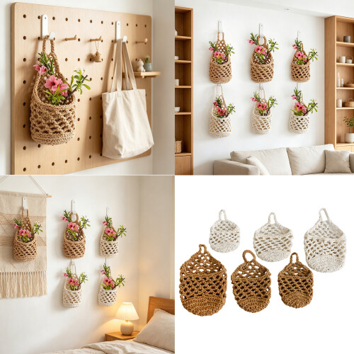 3 Pieces Cotton String Nest Shape Hanging Baskets- hempcolor 2