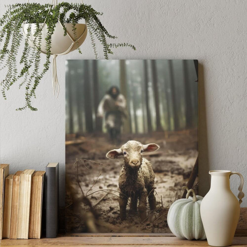 Jesus und Lamm Leinwandbild 12x16 Zoll 1