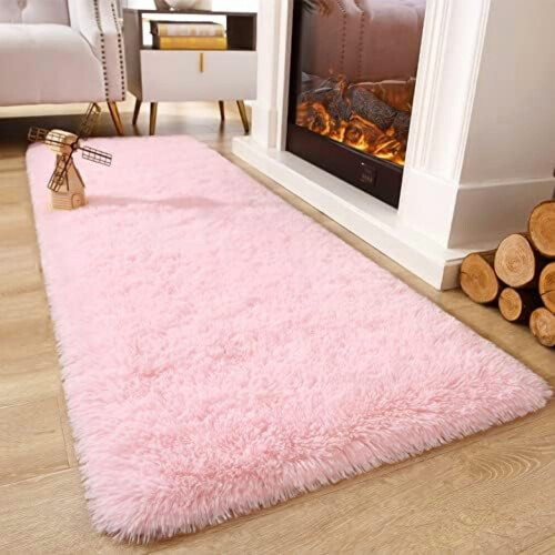 Grey and White Plush Shag Runner Rug 3x5 ft 1