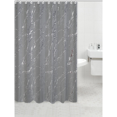 Polyester shower curtain silver foil marble gray 71x71 in