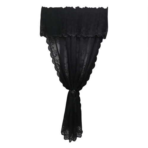 Light Filtering Window Sheer Curtain with-Black 140x225cm