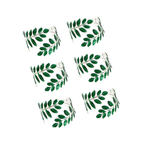 Ronds de serviette élégants en forme de-feuilles vert argenté