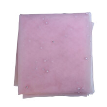 Stylish Pearls Decorated Net Table Cover Sheer Tulle Table-pink