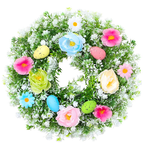 Plastic Easter Decorative Wreath 35Cm With Simulated Eggs-S