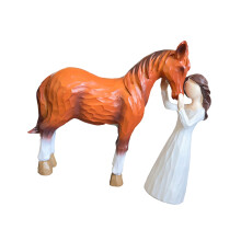 Elegant Girl Embraces Horse Figurine Handcrafted Resin-A