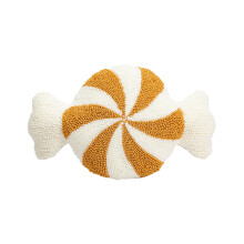 Coussin rond en peluche jaune motif bonbons de Noël, 45 cm (18 pouces)