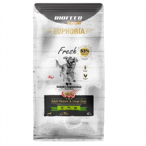 BIOFEED Euphoria Medium & Large Tørfoder til Hunde med Kalkun og Lam, 12 kg