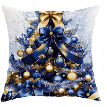 Housse de coussin de Noël bleue à motif Père Noël et bonhomme de neige, 45 x 45 cm