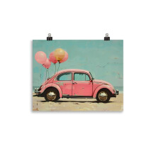 Affiche murale rose rétro vintage voiture 1114 pouces