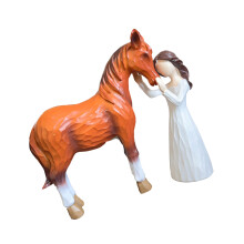 Girl Embraces Horse Statue Resin Home Desk Decors Art-A