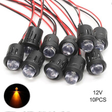 (Yellow) 10Pcs 12v 10mm Pre-wired Constant Led Ultra Bright Water Clear Bulb Cable 20cm Prewired Led