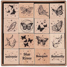 16Pcs Vintage Wooden Rubber Stamps, Butterfly & Wings Decorative Rubber Stamp Set