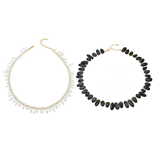 Collier de perles d'espacement plaqué or sophistiqué avec-Blanc 1
