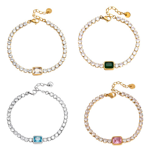 Adjustable Square Zircon Bracelet Stainless-JDB0304015 BL S 1
