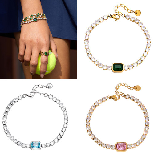 Adjustable Square Zircon Bracelet Stainless-JDB0304015 BL S 2