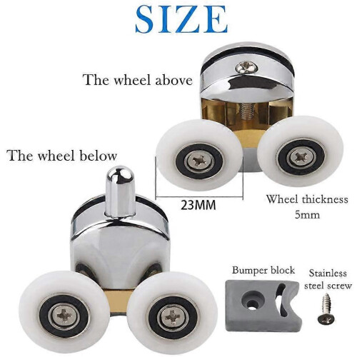 Shower Door Roller, 4Pcs Double Rollers For Shower Door Sliding Rollers Door Replacement Wheel 1