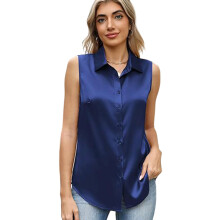 Breathable Business Casual Blouse Satins Texture-Blue M