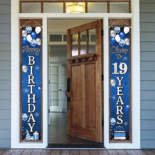 60th Birthday Balloon Banner Blue Silver Theme