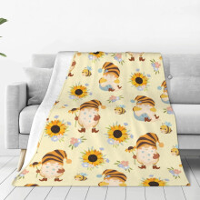 Fleece-teppe med rosa flamingo-motiv og palmeblader, 122 x 102 cm
