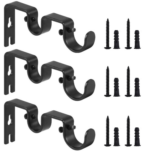 Dubbla gardinstångsfästen svarta väggfästen 3-pack