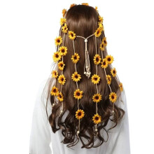 Sunflower tassel braided beaded boho headband silver