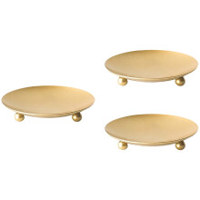3-teiliges Set aus schmiedeeisernem Kerzenständer und Schale in Gold