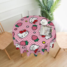 Hello Kitty Round Tablecloth 60 in, Polyester Spill-Proof &