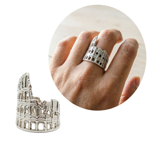 Handcrafted Alloy Roman Colosseums Ring With Adjustable-Silver 2